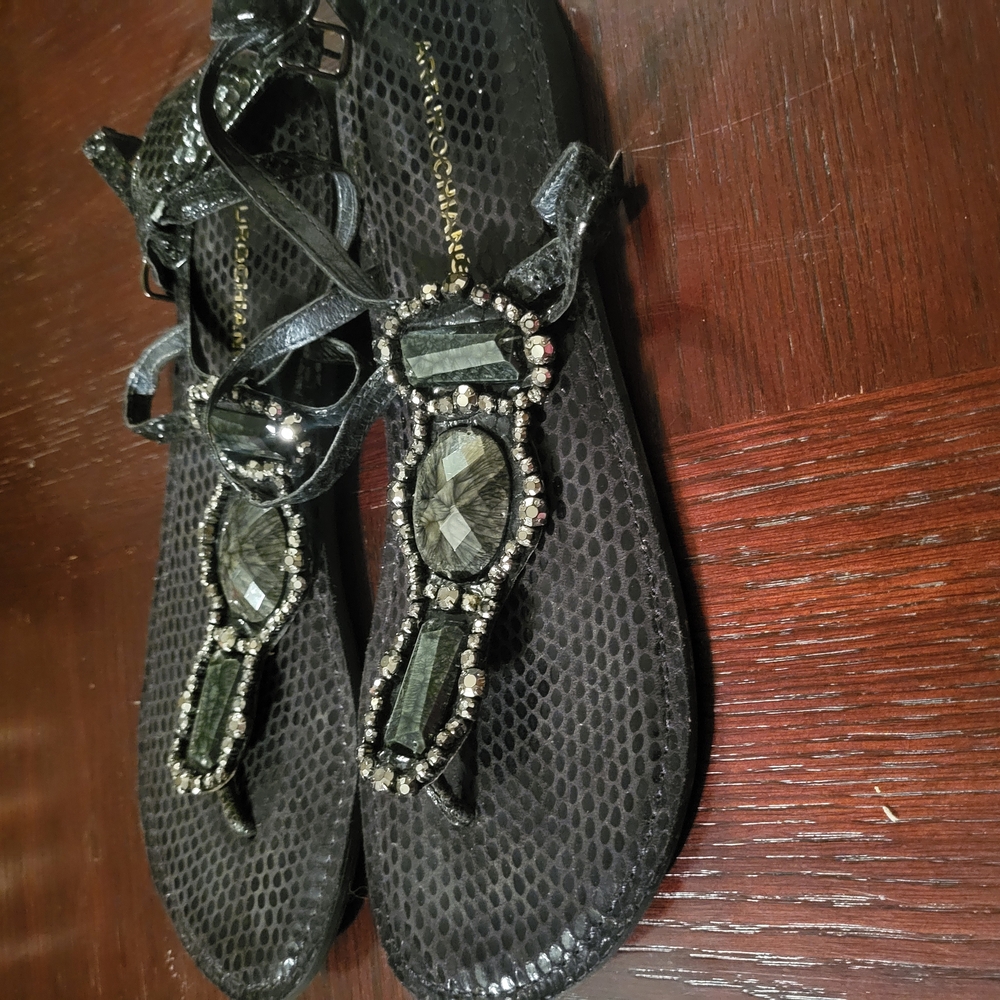Elegant Black Crystal  and Beaded Women's Sandals